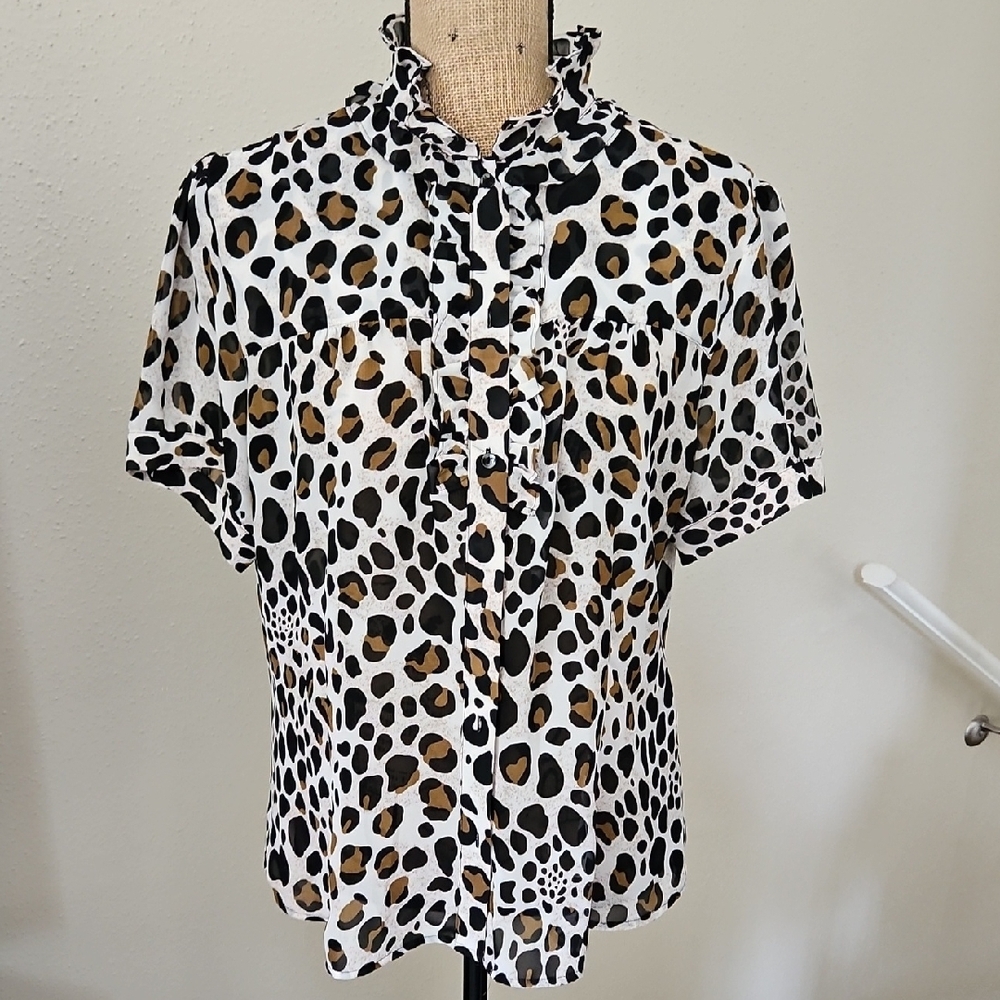 White Ruffled Bib Collar Blouse